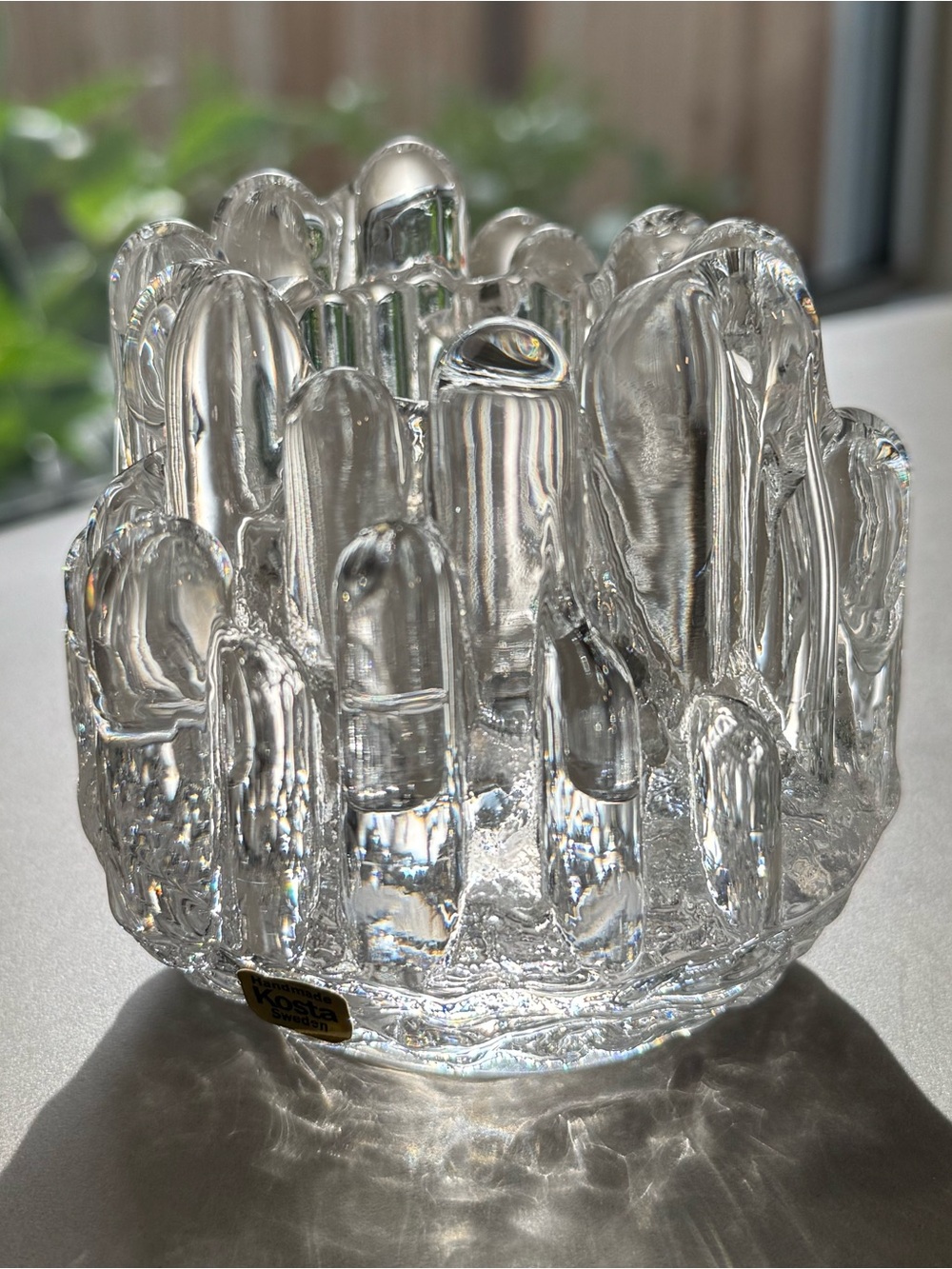 Kosta Sweden Crystal Votive Candle Holder Art Glass Textured Clear